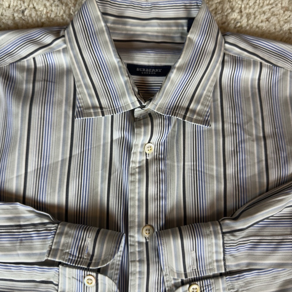 Burberry London Shirt Mens Large Blue Stripe Button Down Long Sleeve Made in USA